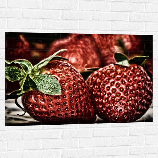 Muursticker - Aardbeien naast Elkaar - 105x70 cm Foto op Muursticker