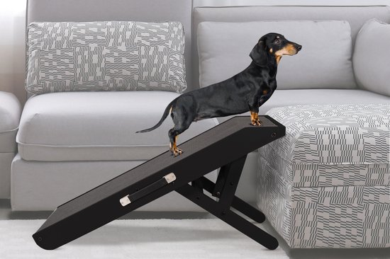 Hondenloopplank- Hondentrap voor grote en kleine honden PriorPet - Instelbaar 18 tot 53 cm - Voor Bed en Bank - Berkenhout - Landingsplatform sluit naadloos aan - Loopplank Hond Opvouwbaar - Beige