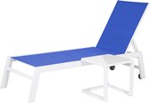 BARBADOS ligstoel en bijzettafel set in blauw textilene - wit aluminium