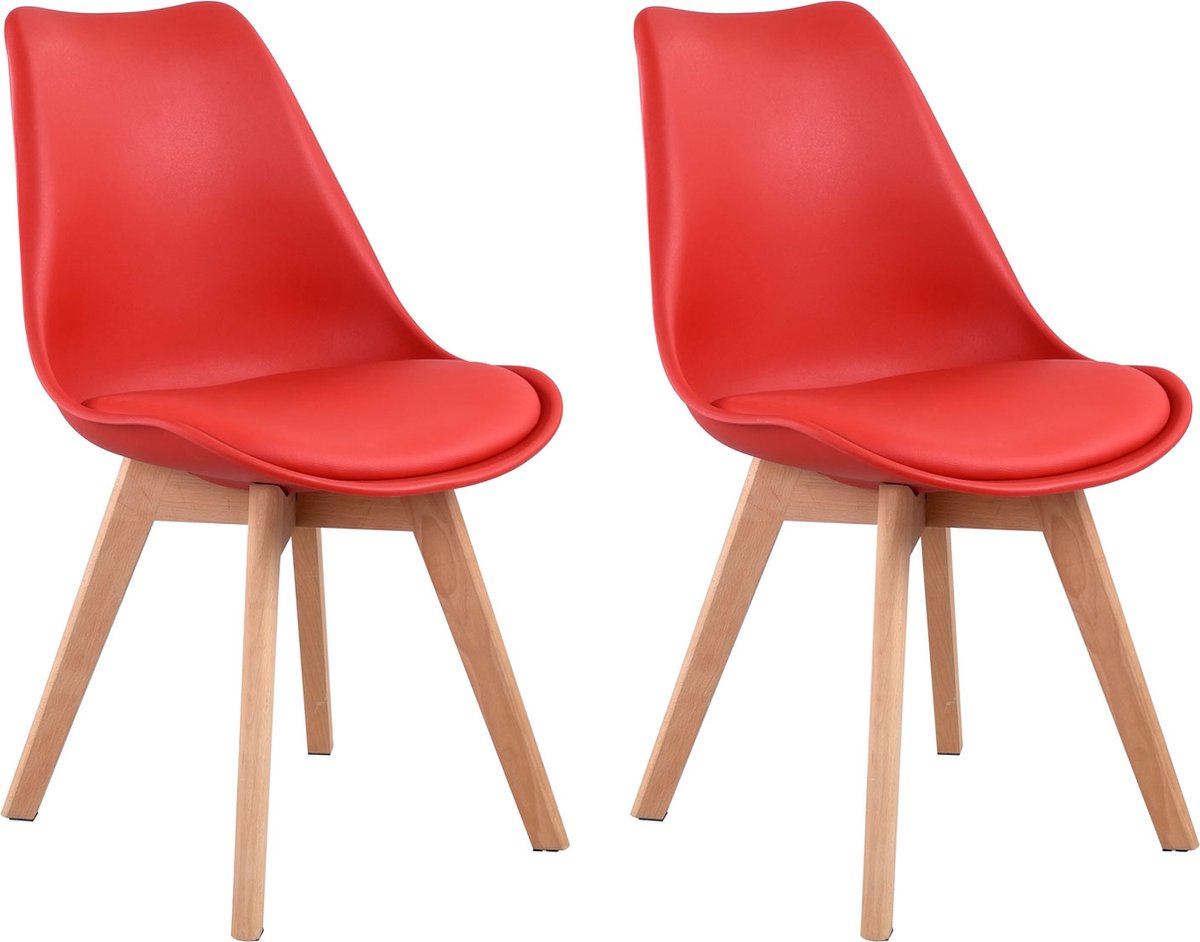 Set van 2 rode NORA Scandinavische stoelen met kussen
