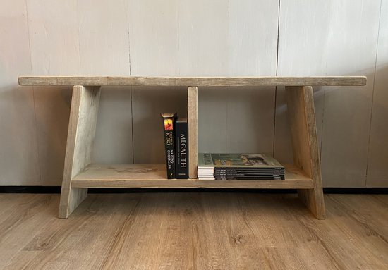 Banc en bois d'échafaudage 110 cm avec 2 compartiments - bois usagé - bois de démolition - 110x19,5x47 cm