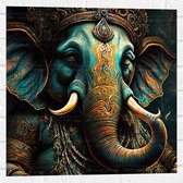 Muursticker - Blauw Ganesha Beeld met Gouden Details - 50x50 cm Foto op Muursticker