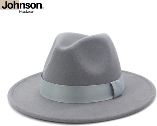 Johnson Headwear® Fedora hoed heren & dames - Panama - Zonnehoed - Strohoed - Strandhoed - Maat: 58cm verstelbaar - Kleur: Grijs