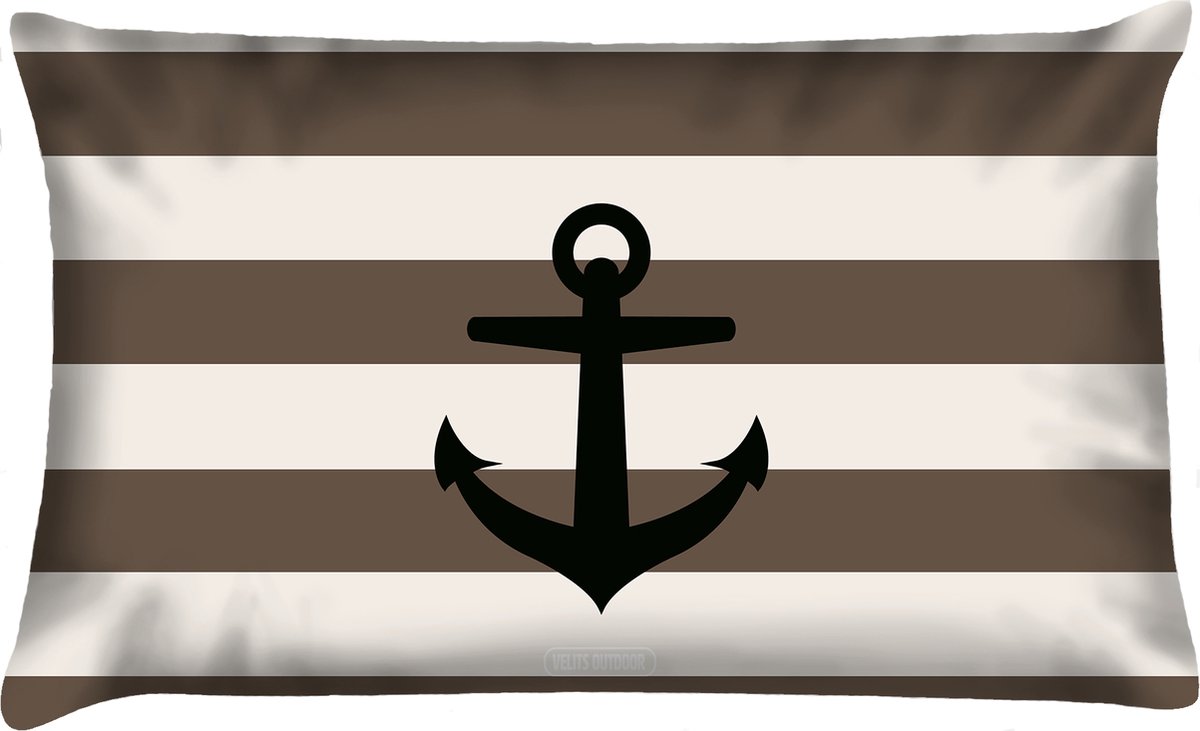Velits outdoor Buitenkussen Mud Race bruin zwart waterafstotend 40x60cm bootkussen streep anker