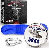 Magfishion Magneetvissen 50 KG Trekkracht - Mini Vismagneet - 10 Meter Lang Touw + Karabijnhaak met Schroefsluiting - Magneet Vissen - Outdoor - Starters Magneet - Magneetvissen Kinderen