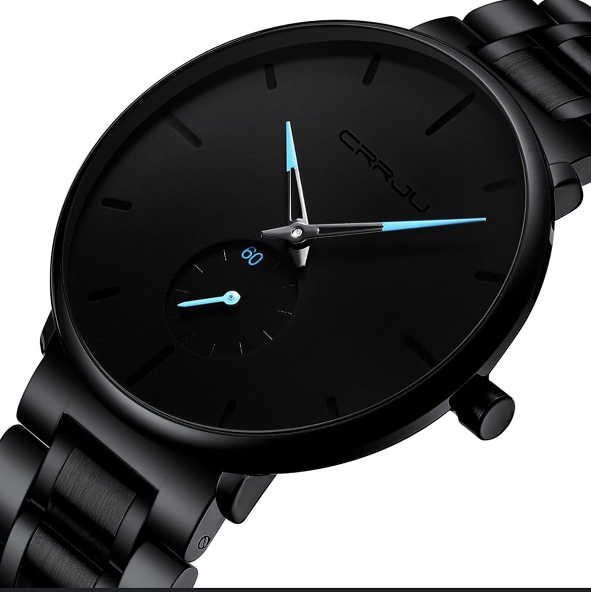CRRJU Horloge - Zwart - Blauw - Heren - Analoog - Ø 35 mm - staal