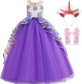 Het Betere Merk - Carnavalskleding meisje - Eenhoorn jurk - Prinsessenjurk - maat 146/152 (150) - Unicorn speelgoed - Eenhoorn haarband - Verkleedkleren meisje - Paars