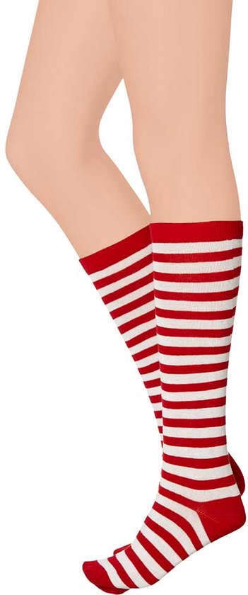 Chaussettes hautes à rayures - rouge/blanc - Taille 41/46 - Chaussettes hautes homme - Chaussettes hautes carnaval - Chaussettes hautes - Accessoires carnaval - Carnaval - Tenue de fête - Apollo