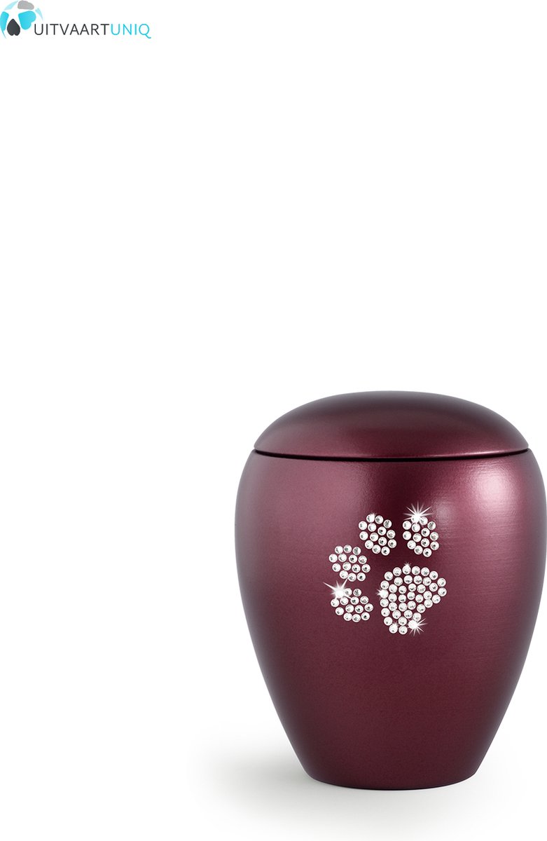 Dierenurn wijnrode paarlemoer swarovski pootafdruk klein