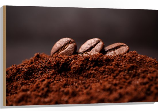 Hout - Drie Koffiebonen met Gemalen Koffie - 105x70 cm - 9 mm dik
