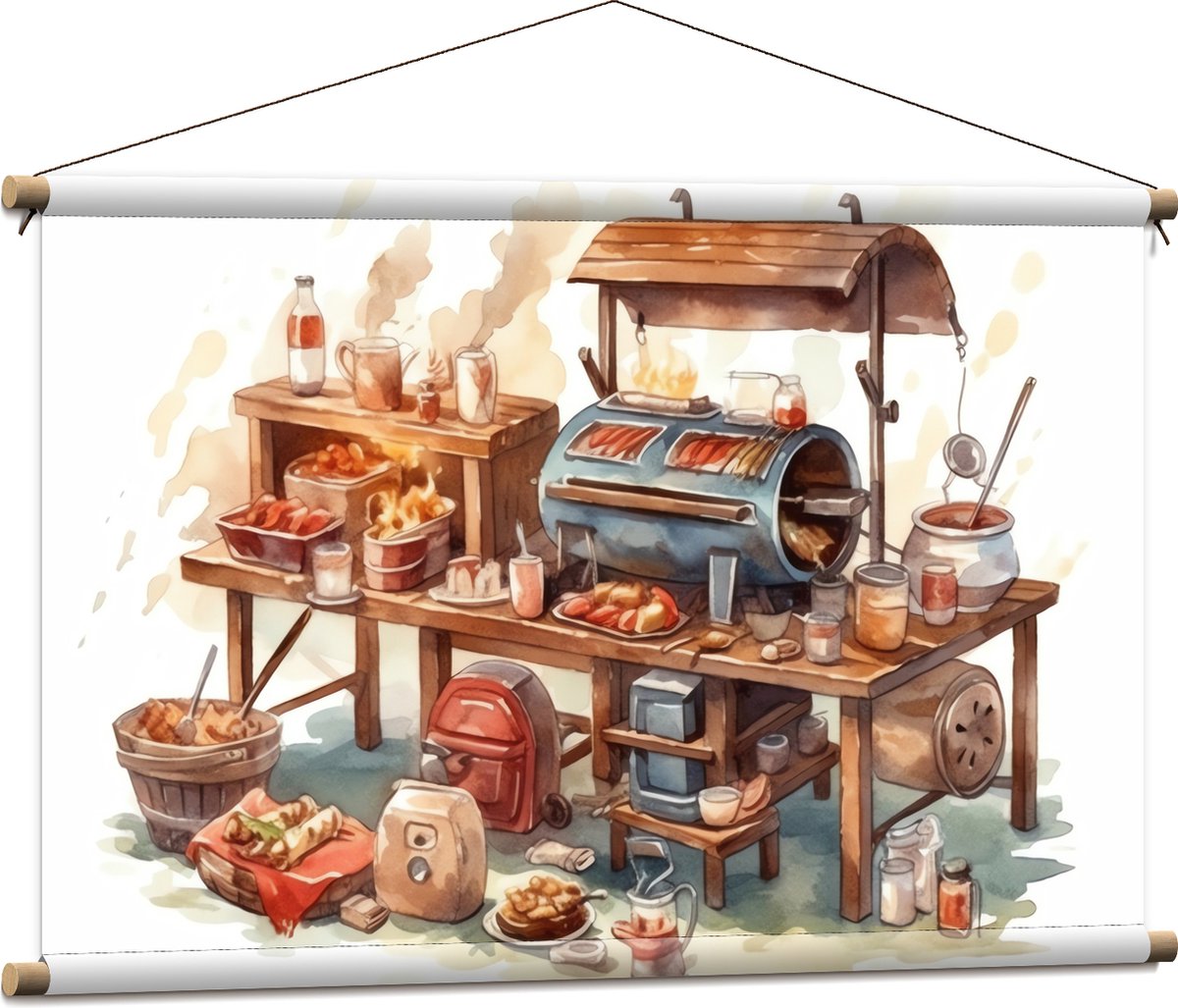 Textielposter - Tekening van Barbecue - 90x60 cm Foto op Textiel