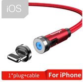 Essager 2.4A 540° Draaibare Magnetische iOS lightning naar USB Kabel 1M Rood