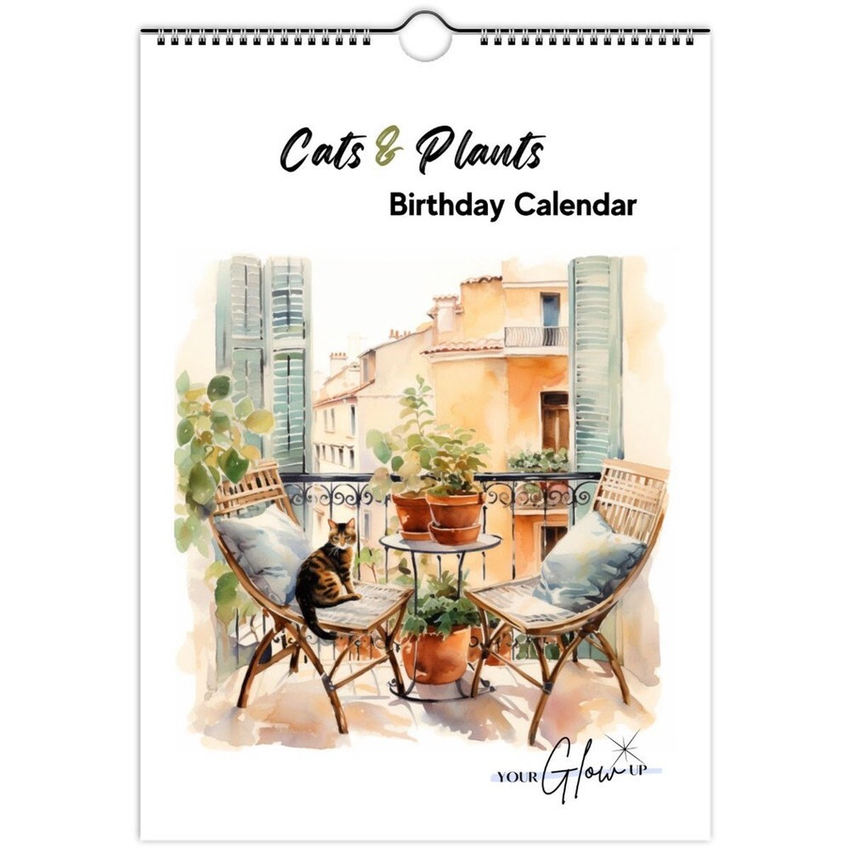 Cats & Plants Birthday Calendar | Verjaardagskalender | Watercolor | A4 | Engelse versie|