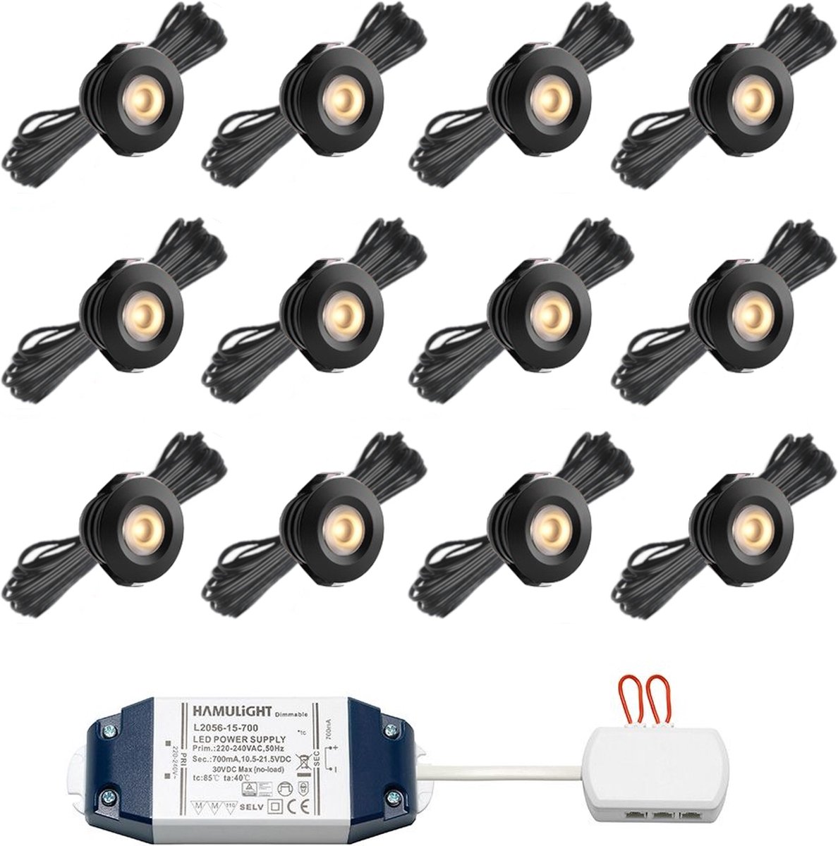 LED inbouwspot Pals bas zwart - inclusief trafo - inbouwspots / downlights / plafondspots / led spot / 3W / dimbaar / warm wit / rond / 230V / IP44 / - set van 12 stuks