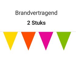 2 x Vlaggenlijn multi kleuren Brandvertragend/ Brandveilig ,Themafeest, Verjaardag, Horeca
