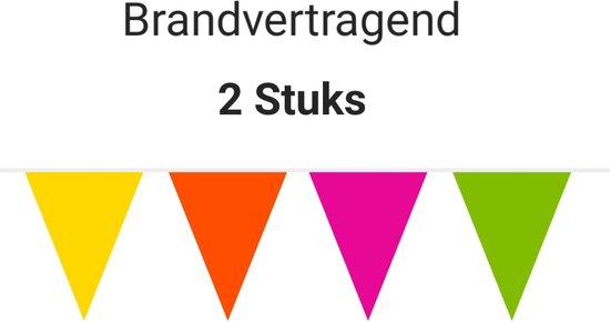 Foto: 2 x vlaggenlijn muti kleuren brandvertragend brandveilig themafeest verjaardag horeca 