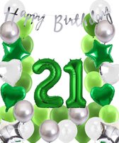 Snoes Ballonnen 21 Jaar Wit Groen Zilver Mega Ballon - Compleet Feestpakket [X] Jaar - Verjaardag Versiering Slinger Happy Birthday – Folieballon – Latex Ballonnen - Helium Ballonnen