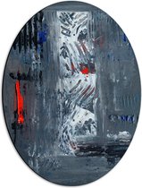 Dibond Ovaal - Kleine Zwarte, Witte en Rode Vegen op Grijze Achtergrond - 42x56 cm Foto op Ovaal (Met Ophangsysteem)