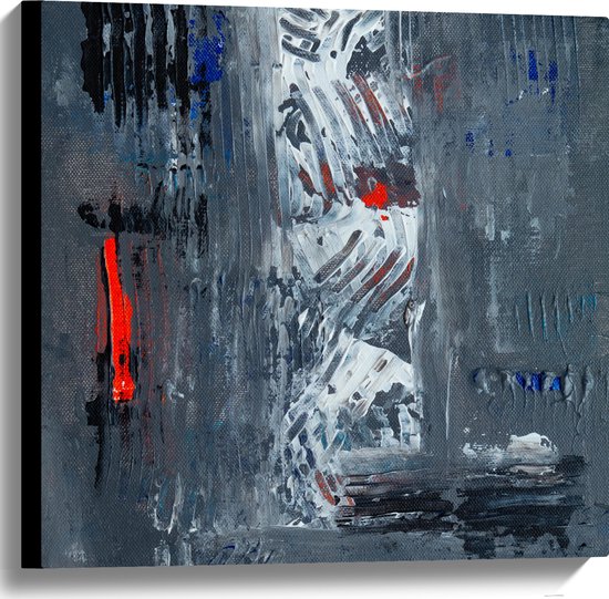 Canvas - Kleine Zwarte, Witte en Rode Vegen op Grijze Achtergrond - 60x60 cm Foto op Canvas Schilderij (Wanddecoratie op Canvas)