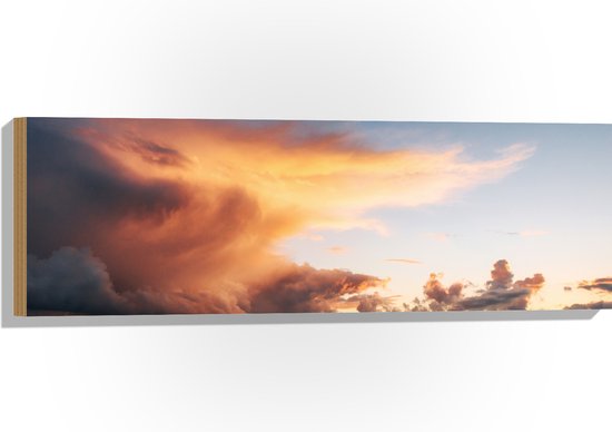 Hout - Mooie Zonsondergang met Wolken - 90x30 cm - 9 mm dik - Foto op Hout (Met Ophangsysteem)