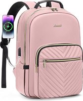 Sac à dos étanche pour ordinateur portable 15,6 pouces pour filles et adolescents avec port de charge USB élégant pour les voyages d'affaires scolaires Rose