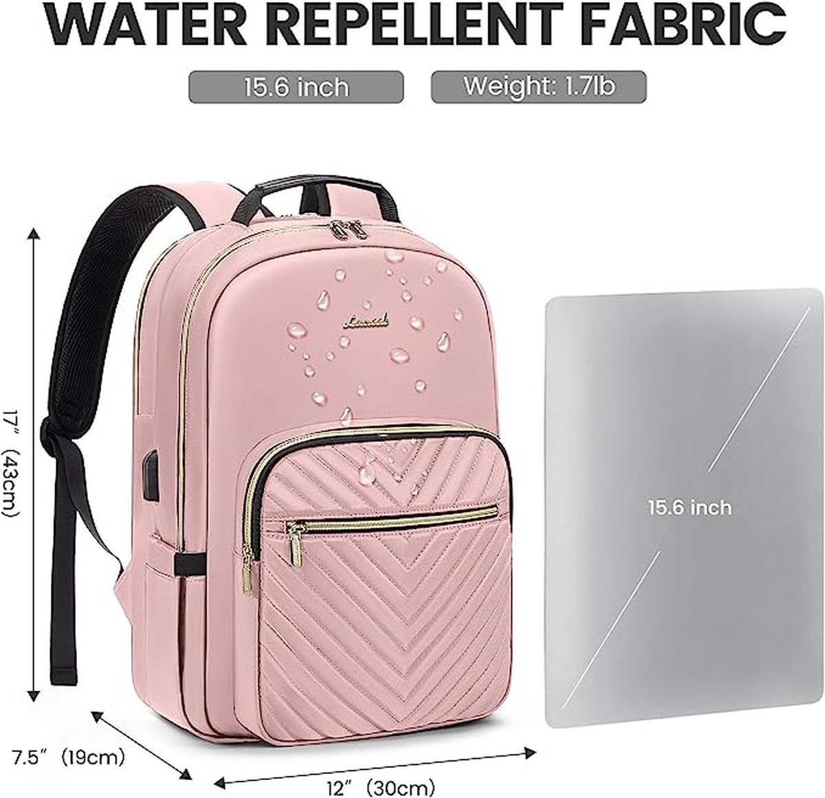 MATEIN Laptoprugzak voor dames, schoolrugzak voor 15,6 inch