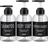 3 stuks navulbare shampooflessen voor de douche, 300 ml heldere shampoo-dispenserflessen, navulbare kunststof lotiondispenser met pomp voor bodyconditioner, hotelbad