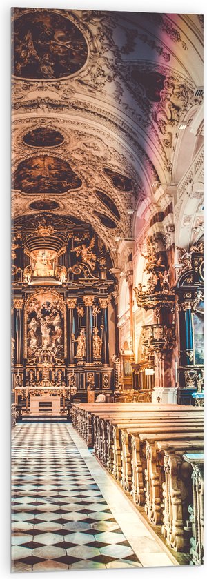Acrylglas - Kerk Vol met Prachtige Gouden Schilderingen - 40x120 cm Foto op Acrylglas (Met Ophangsysteem)