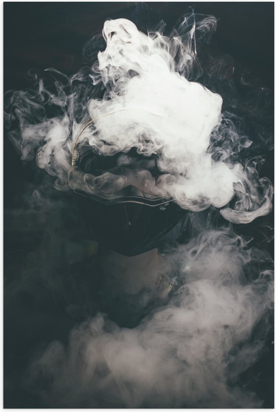 Poster Glanzend – Witte Rookwolken tegen Zwarte Achtergrond - 70x105 cm Foto op Posterpapier met Glanzende Afwerking
