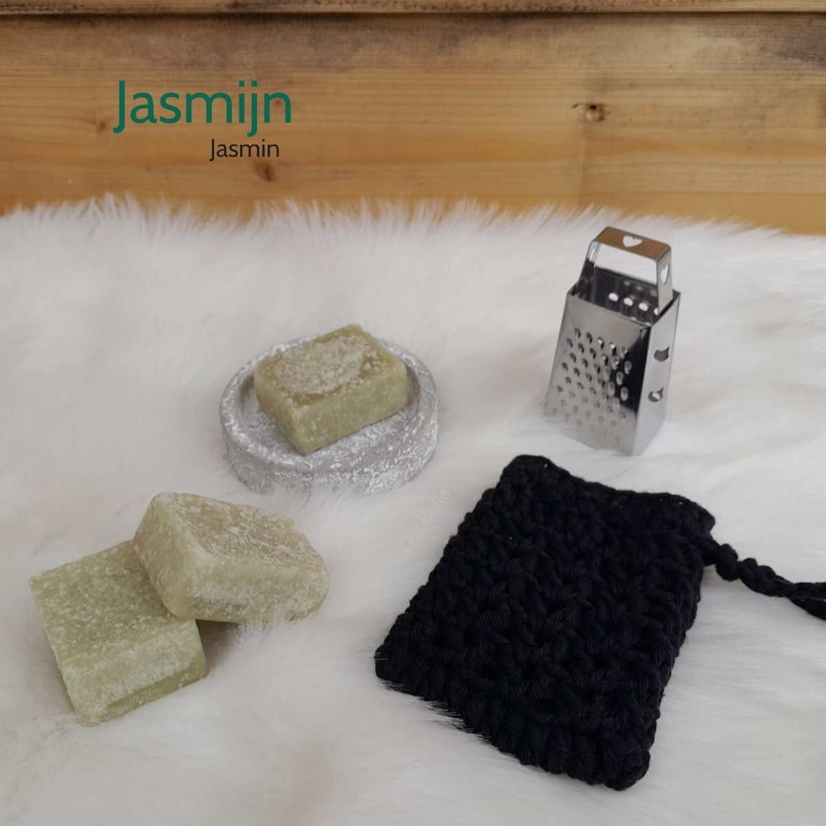 3 Amberblokjes Jasmijn - Geurblokjes Set met Schaaltje, Rasp en Gehaakt Geurzakje - Giftset