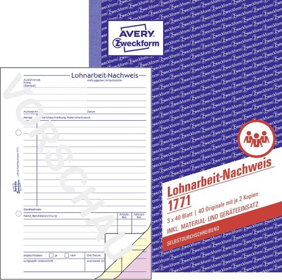 Voorgevormde loonbriefjes/1771 DIN A5 zelf doorschrijvend inh.3x 40 vel