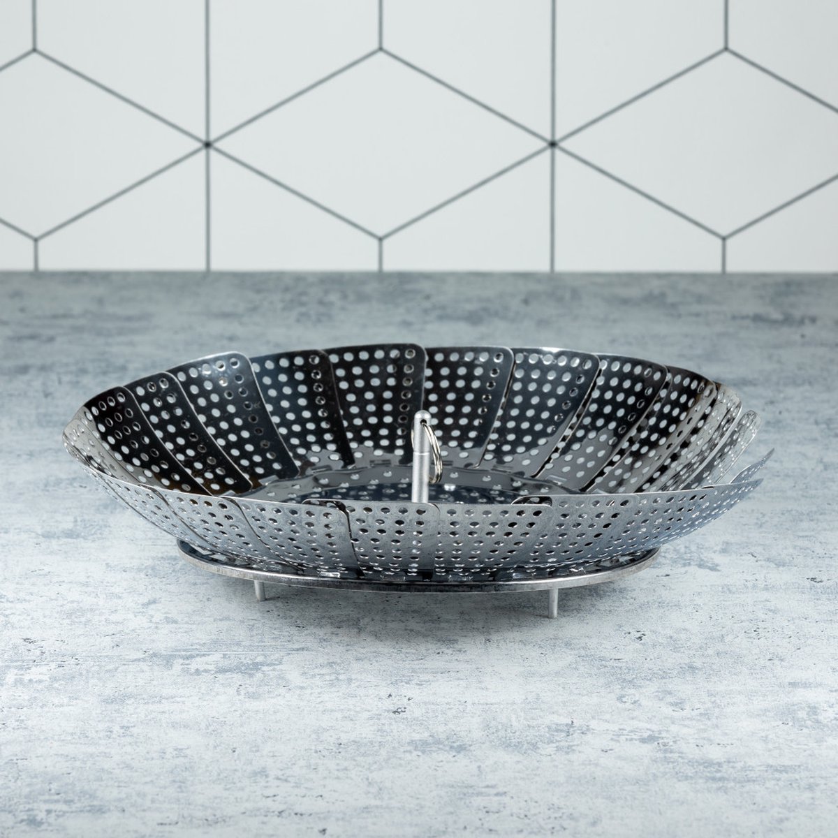 KINGHOFF - Stoommandje - Groente Stomer voor Pan - Stoominzet Opvouwbaar - Gezond Koken zonder Olie - Stoomrek Keuken - Staal - Ø28cm - Zilver — cadeau in Kookcadeaus - foto 5