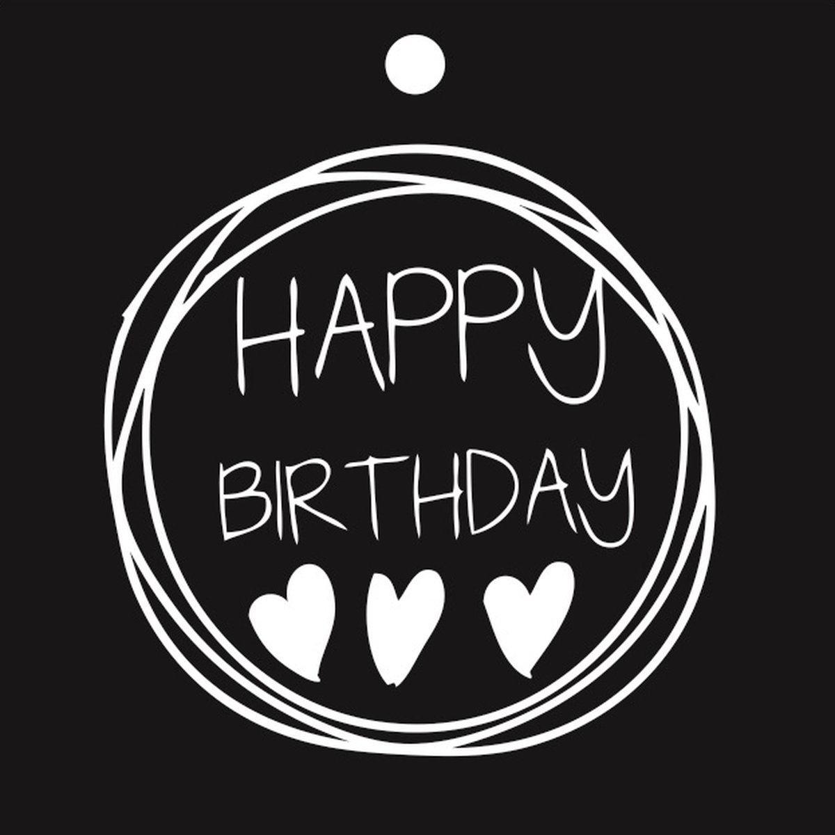 Luxe Bloemenkaartje - Cadeaukaartje - Label - Wenskaartje - 7x7cm - Zwart - Happy Birthday - 20 Stuks - Met Boorgaatje