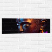Muursticker - Religieuze Boeddha met Roze Lelie Bloemen - 90x30 cm Foto op Muursticker