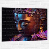 Muursticker - Religieuze Boeddha met Roze Lelie Bloemen - 100x75 cm Foto op Muursticker