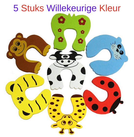 Waledano® Deurstoppers Schuim voor kinderen - 5 Stuks Willekeurige Kleur - Dieren - Vinger bescherming - Veiligheid Deurstopper - Kind - Baby - Klem bescherming voor Deuren en Ramen