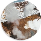 PVC Schuimplaat Muurcirkel - Bergen - Sneeuw - Wolken - 50x50 cm Foto op Muurcirkel (met ophangsysteem)