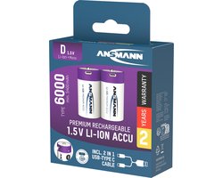 Ansmann Li-ion batterij Mono D 1,5V 6000mAh, 1314-0005, blisterverpakking van 2