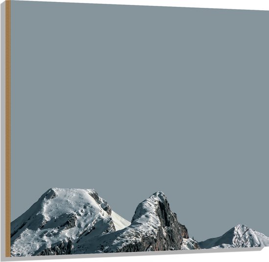 Hout - Bergen - Bergtop - Sneeuw - 100x100 cm - 9 mm dik - Foto op Hout (Met Ophangsysteem)