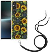 Cazy Hoesje met koord Zwart geschikt voor Sony Xperia 1 V Sunflowers