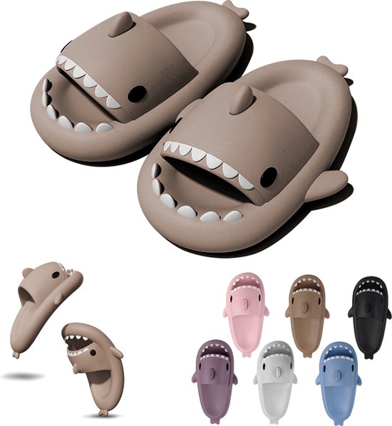 Geweo Shark Slippers - Haai Slides - Haaien Badslippers - EVA -Bruin - Maat 3738