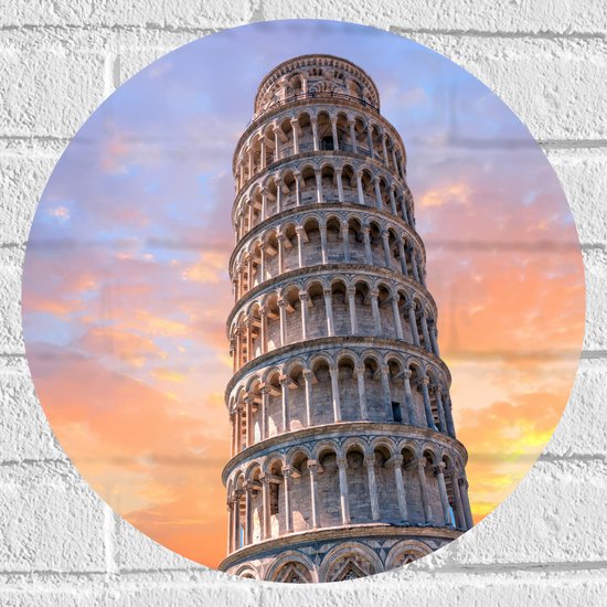 Muursticker Cirkel - Pisa Toren in Pisa bij Zonsondergang - 40x40 cm Foto op Muursticker