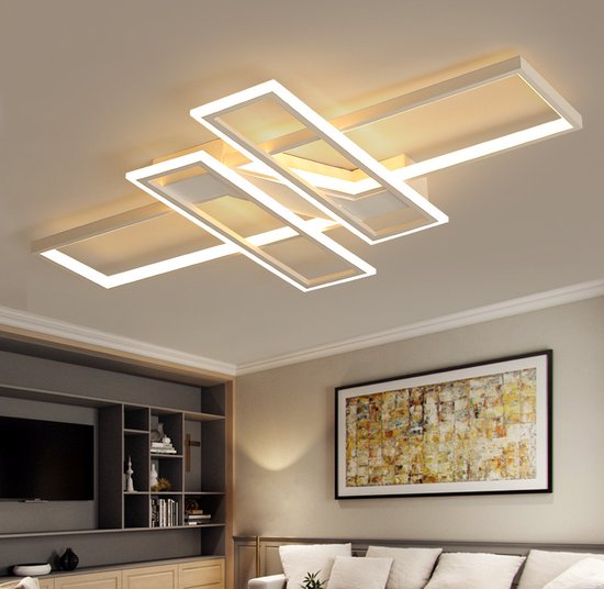 LuxiLamps - Moderne LED Kroonluchter - Led Plafond Kroonluchter Wit - Dimbaar met Afstandsbediening - Moderne Kroonluchter - 120 cm