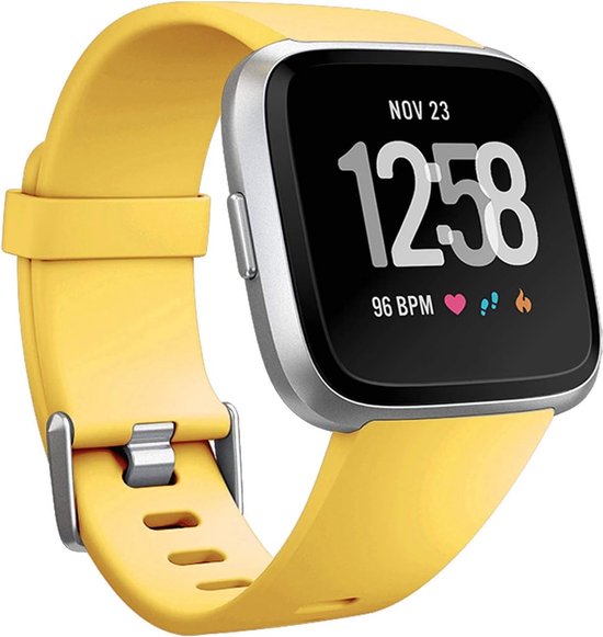Siliconen Smartwatch bandje - Geschikt voor Fitbit Versa / Versa 2 silicone band - geel - Strap-it Horlogeband / Polsband / Armband - Maat: Maat S