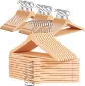 Houten kleerhangers 50 stuks - Made in EU - Natuurlijke houten kleerhangers voor je garderobe - Haken 360° draaibaar - Inkepingen in de schouderzone - Kledinghangers