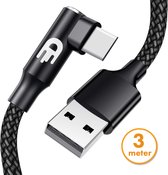 Drivv. USB C naar USB Kabel - Haaks - USB C Data en oplaadkabel - Fast Charge / Snellader - 3 meter - Samsung & Meer -Zwart