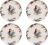 HAES DECO - Ontbijtborden set van 4 - Formaat Ø 21x2 cm - kleuren Wit - Bedrukt Porselein - Collectie: Porselein - Servies, kleine borden