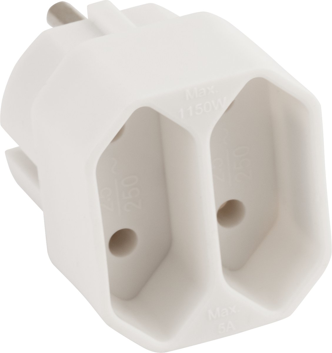 McPower Doorvoerstekker - 2 Euro stopcontaten - Splitter met max 3600 Watt - Wit