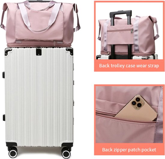 Sac de voyage pliable pour bagage à Bagage à main - Pliable jusqu'à 28 x 18 cm - Rose