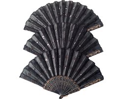 Spaanse Waaier - Windwaaier - Handwaaier - Zwart - Set 3 Stuks